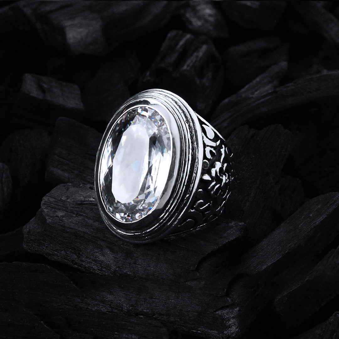 Silver Ring Elfin Oval GARDEN AT NIGHT and Stone Faceted