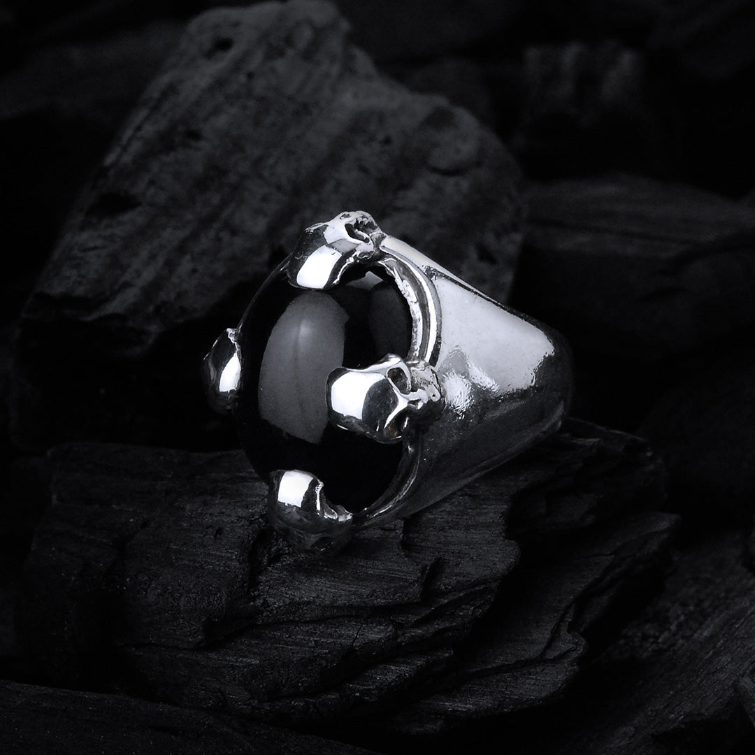 Silver Ring SKULL Stone Holder Crown