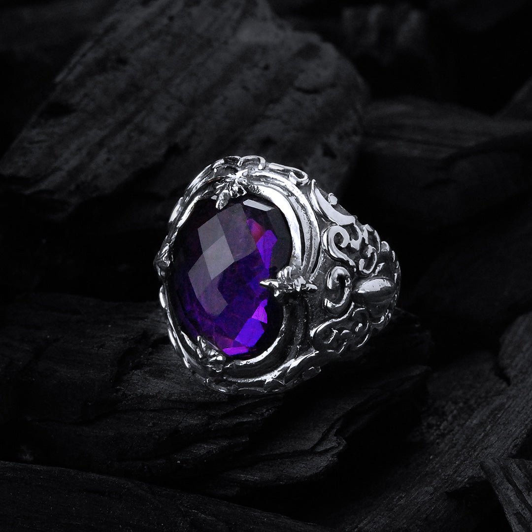 Silver Ring CROWN GARDEN at NIGHT and Stone