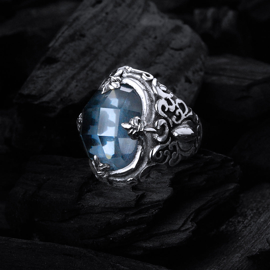 Silver Ring CROWN GARDEN at NIGHT and Stone