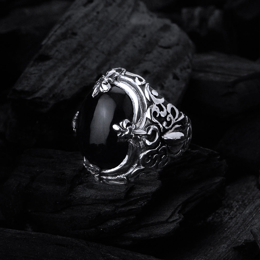 Silver Ring CROWN GARDEN at NIGHT and Stone