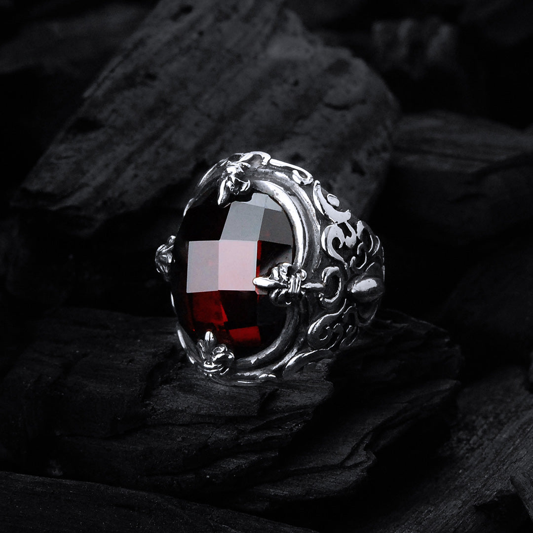 Silver Ring CROWN GARDEN at NIGHT and Stone