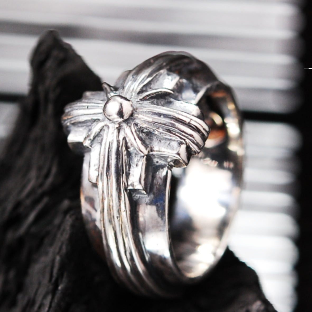 Silver Ring Greek Cross and Morning Star