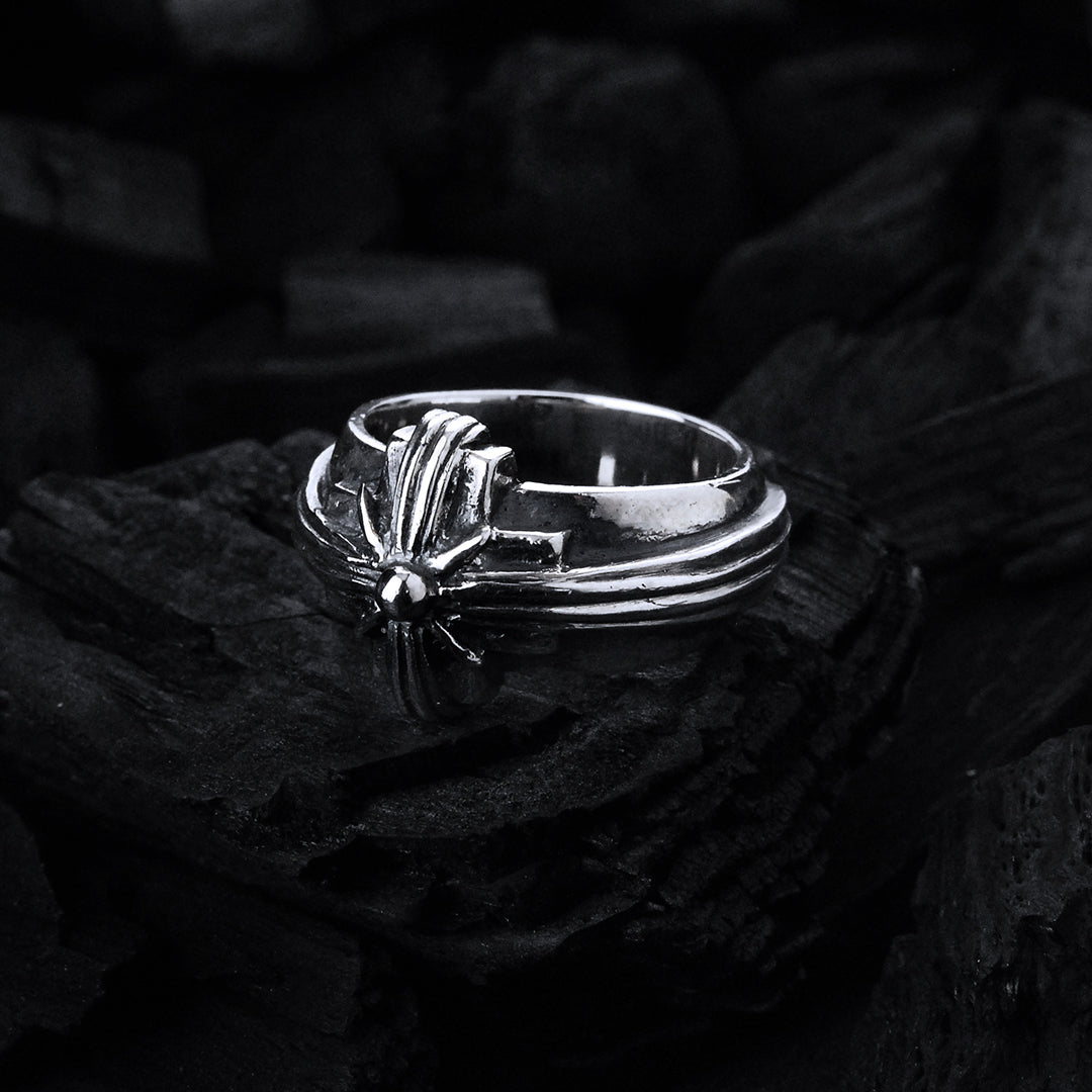 Silver Ring Greek Cross and Morning Star