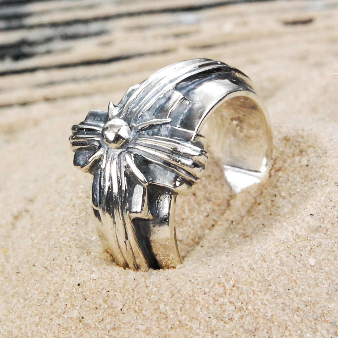 Silver Ring Greek Cross and Morning Star