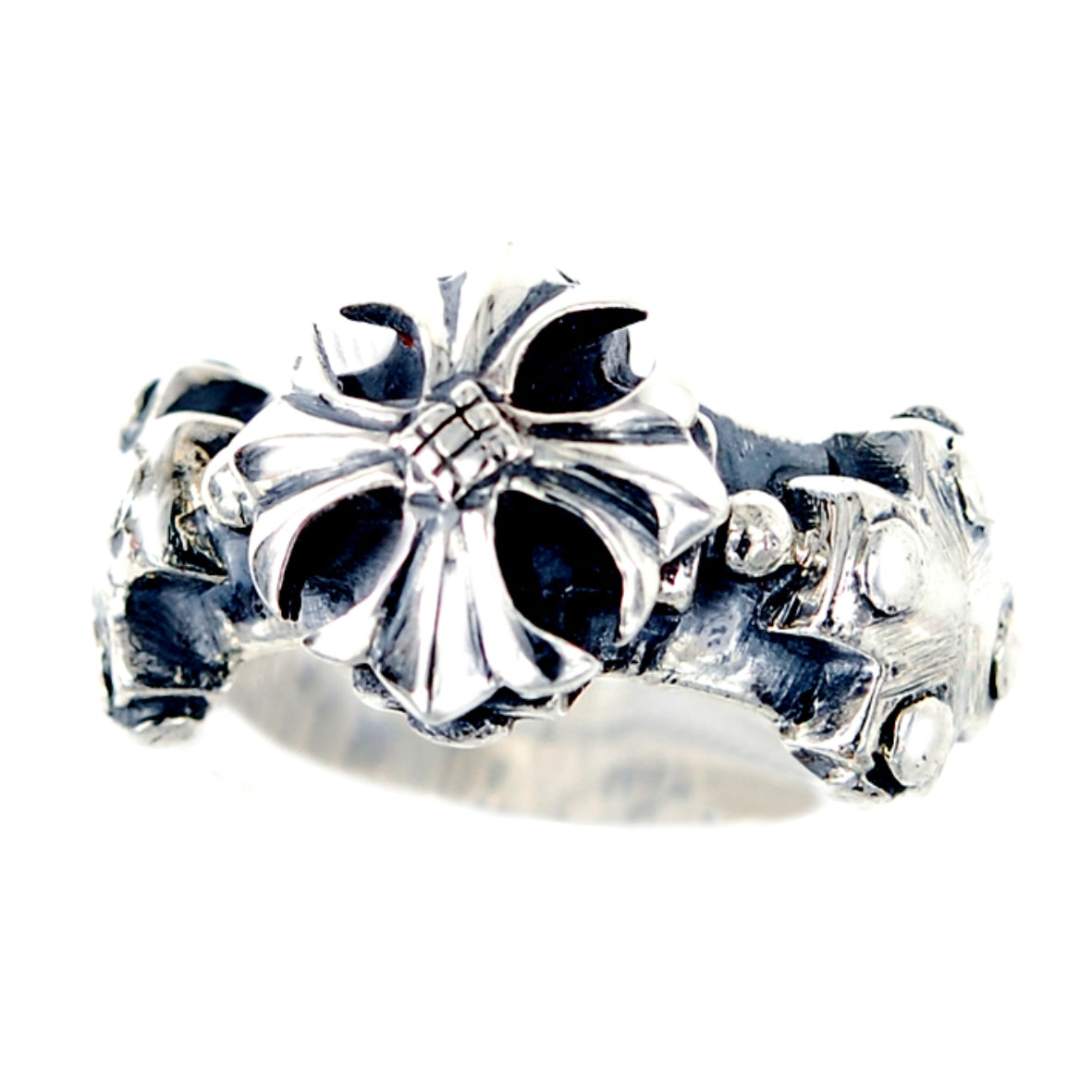Silver Ring 3 Greek Crosses Faceted and MALTESER CROSS middle