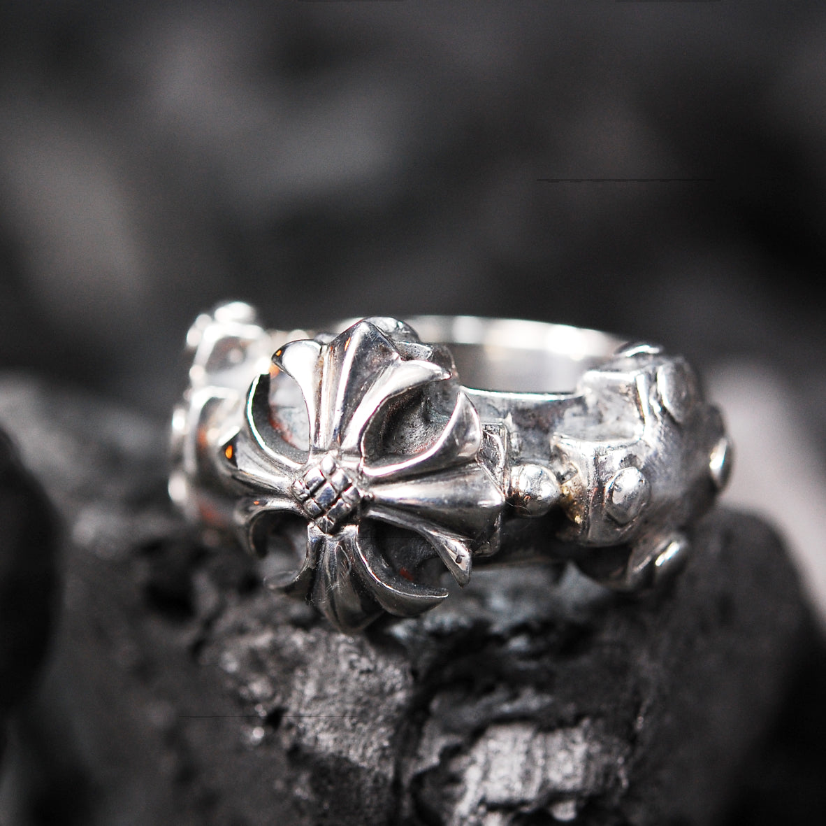 Silver Ring 3 Greek Crosses Faceted and MALTESER CROSS middle
