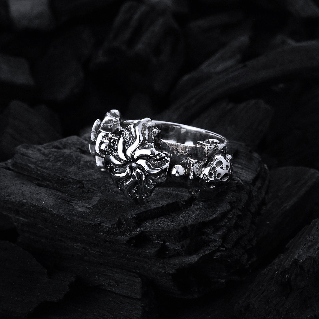 Silver Ring 3 Greek Crosses Faceted and SUN MOON STAR