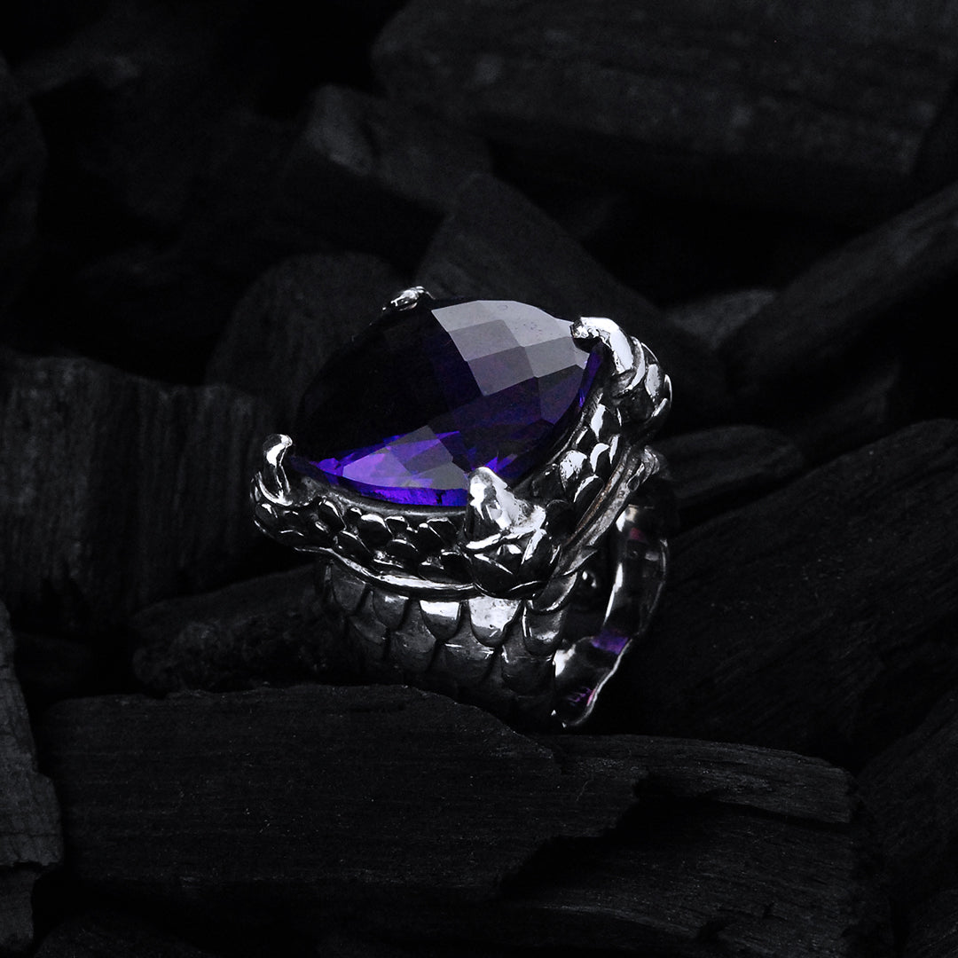 Silver Ring DRAGON CLAW with Dragon Scales Band