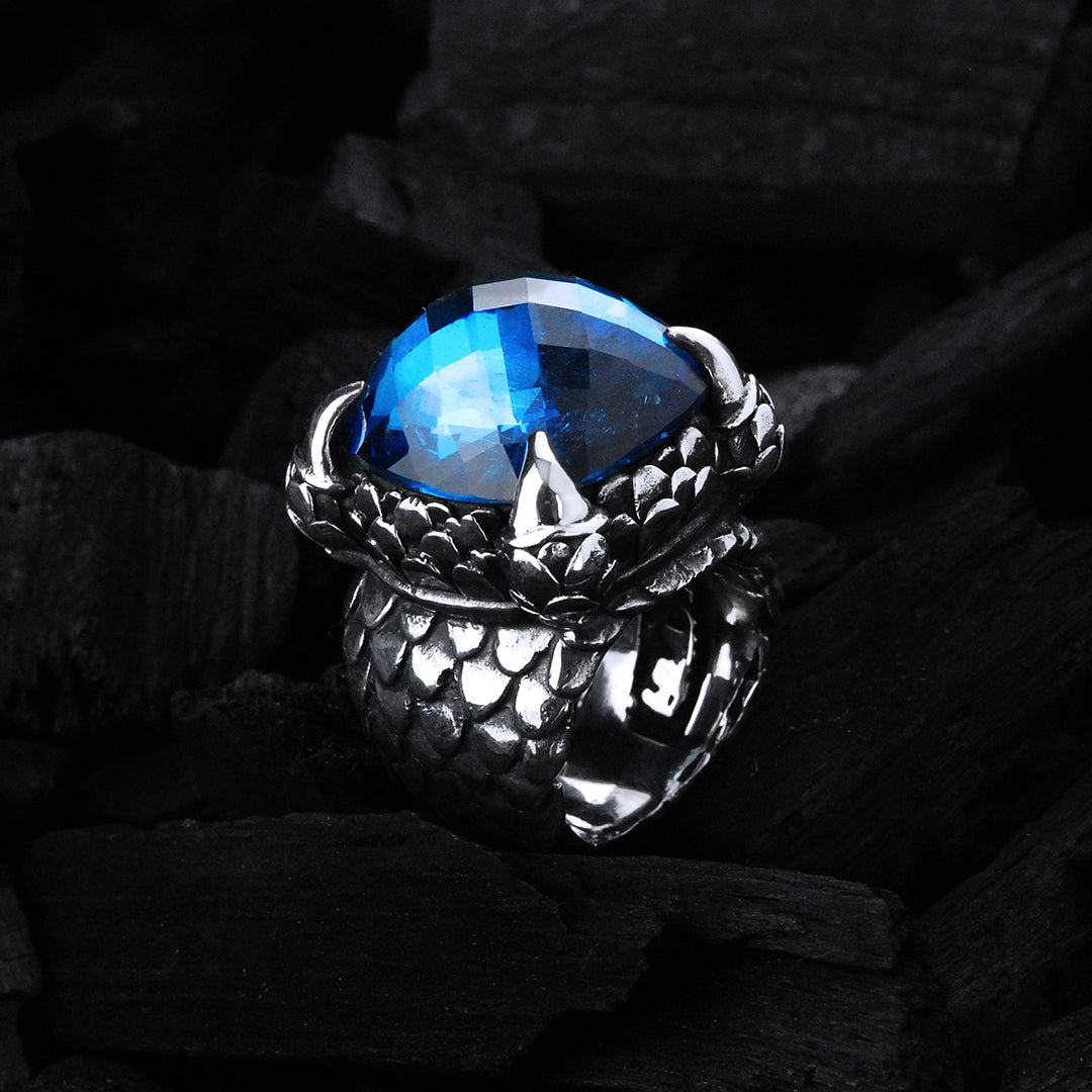 Silver Ring DRAGON CLAW with Dragon Scales Band