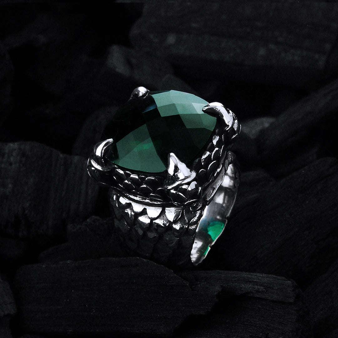 Silver Ring DRAGON CLAW with Dragon Scales Band