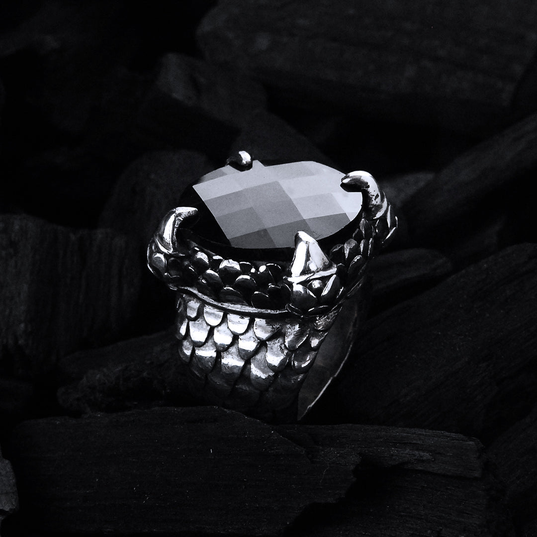 Silver Ring DRAGON CLAW with Dragon Scales Band