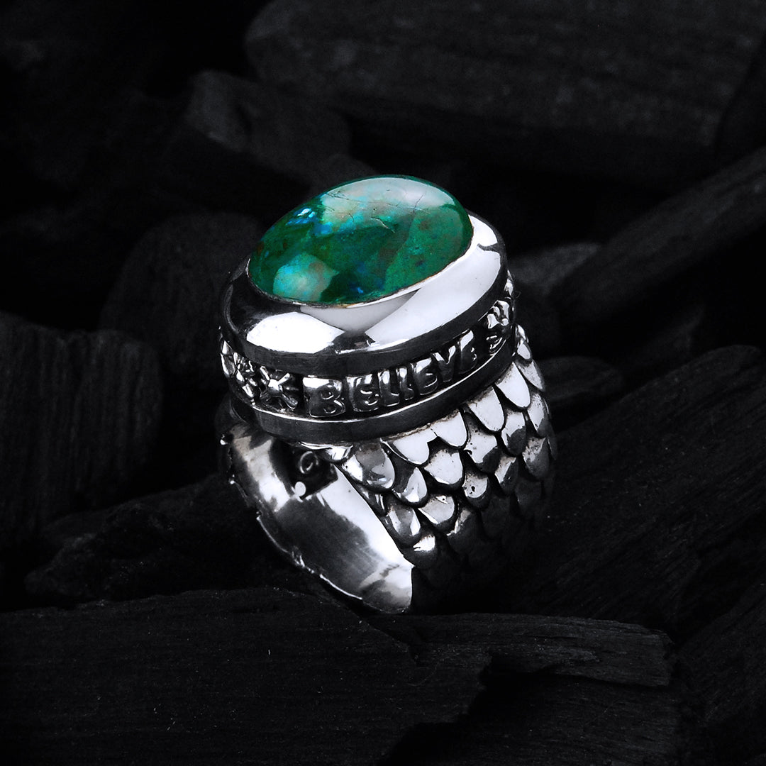 Silver Ring Oval BELIEVE IN YOUR DREAMS on Dragon Scales Band