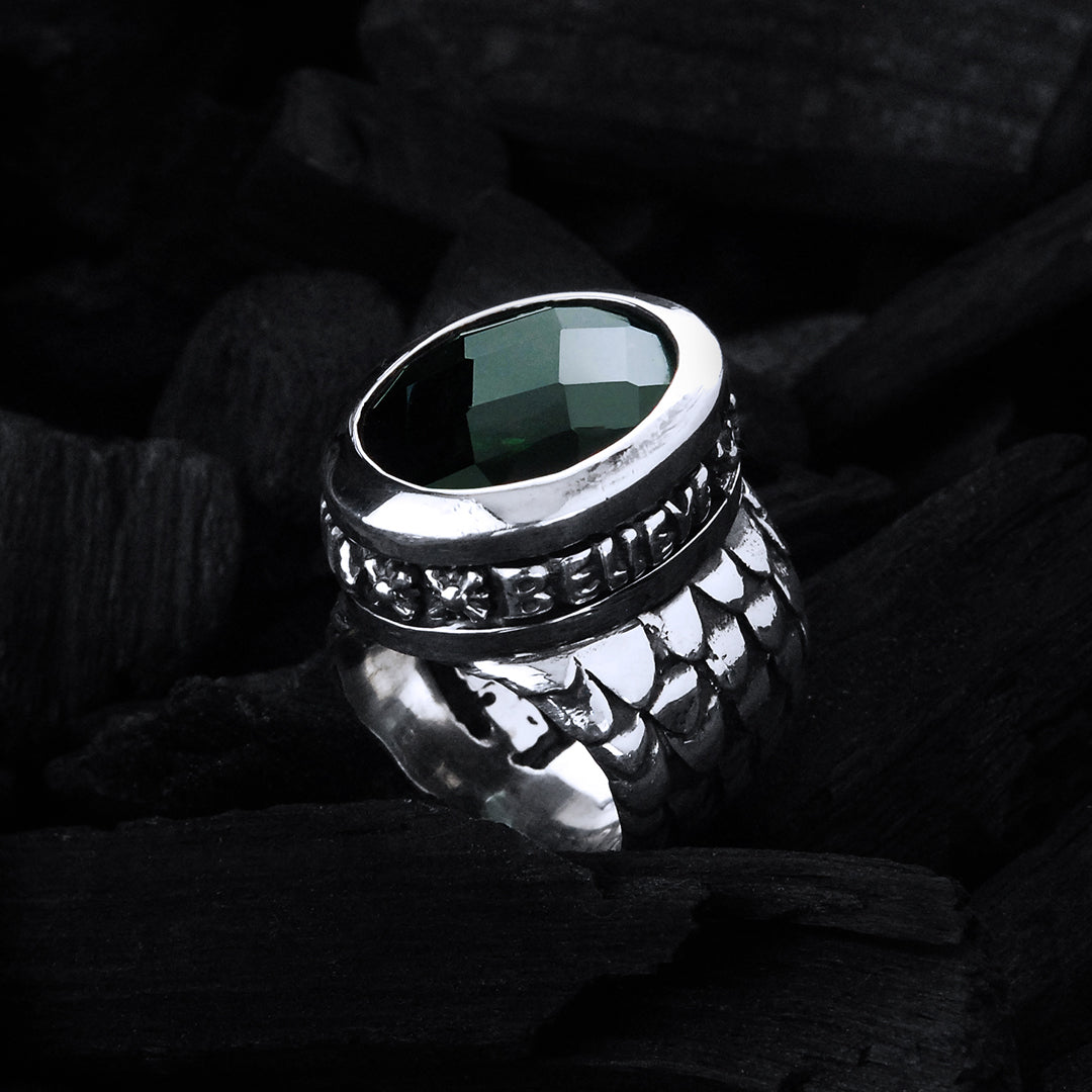 Silver Ring Oval BELIEVE IN YOUR DREAMS on Dragon Scales Band