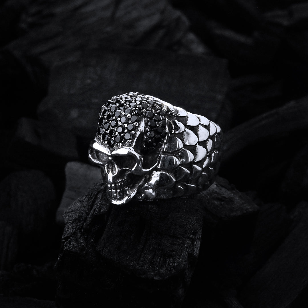Silver Ring SKULL Pave and DRAGON SCALES Band