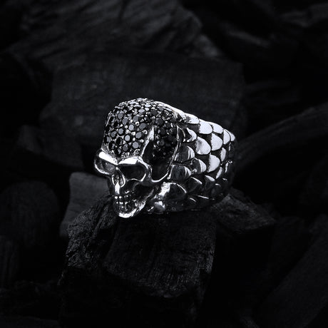 Silver Ring SKULL Pave and DRAGON SCALES Band