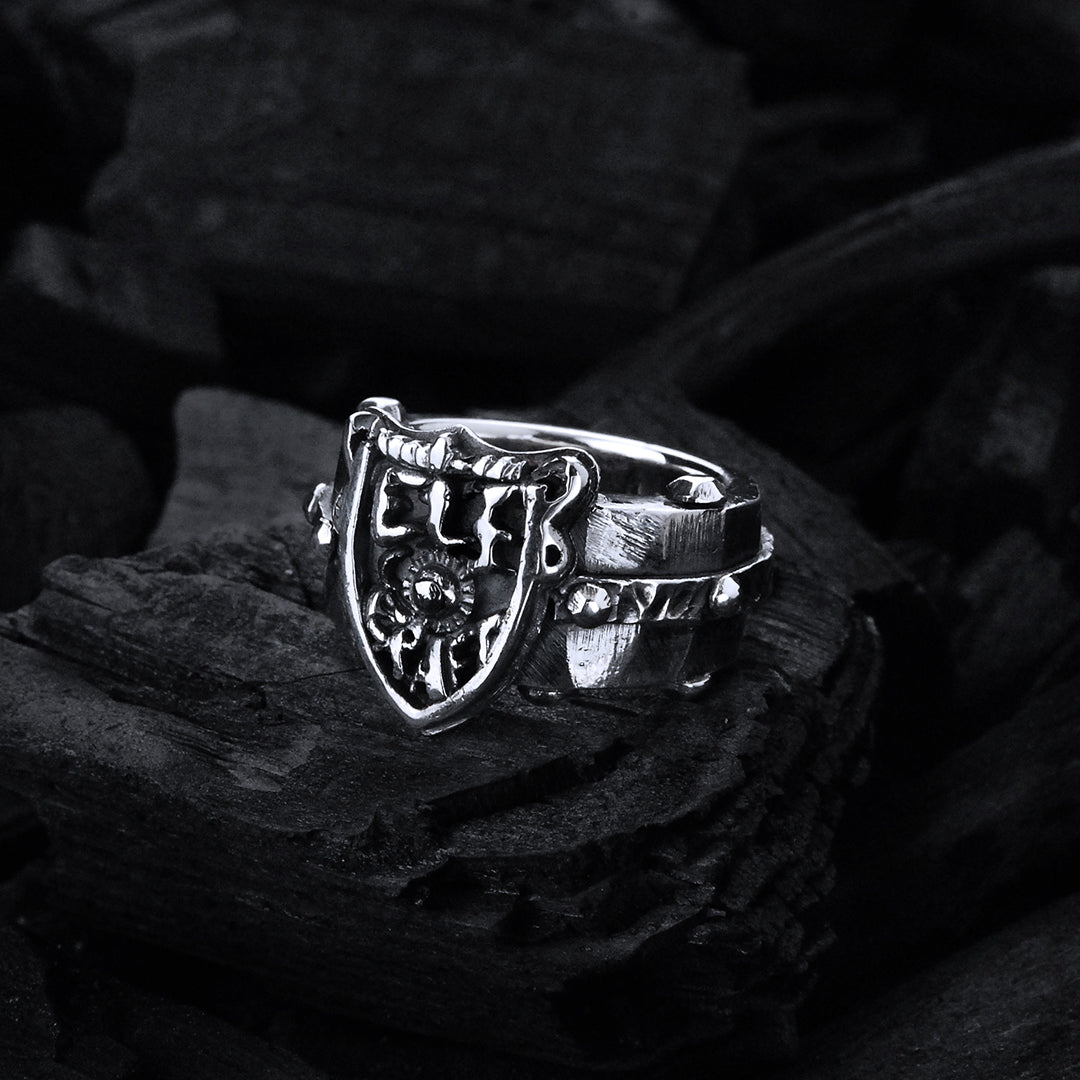 Silver Ring Faceted Body Rivets SHIELD