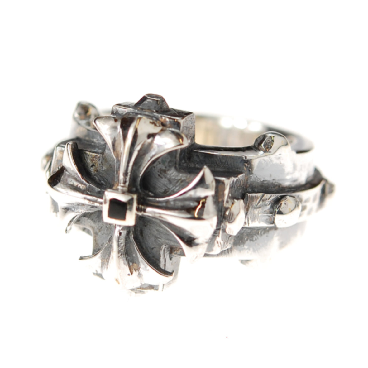 Silver Ring Greek MALTESER Cross on Faceted Rivet Band