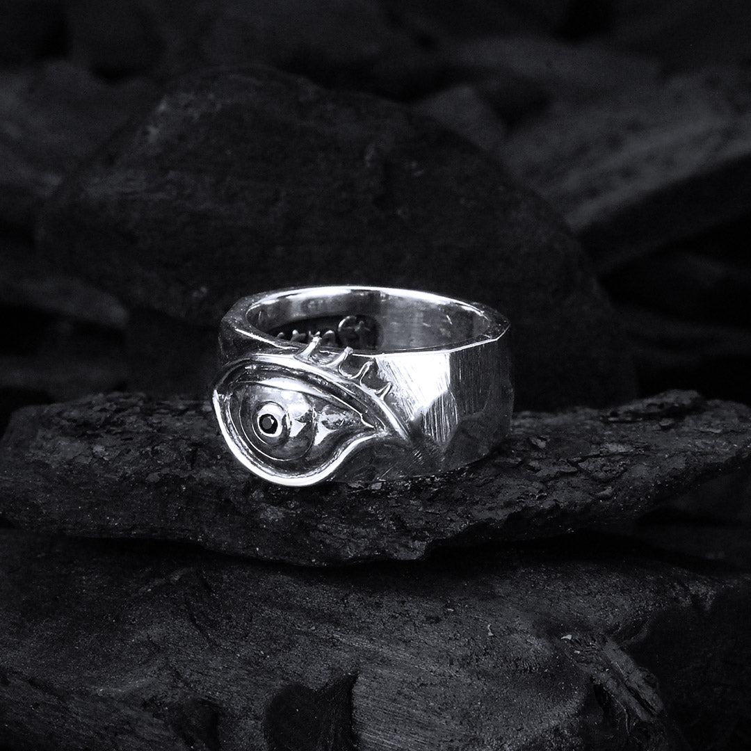 Silver Ring Rough Faceted with The THIRD EYE Cares