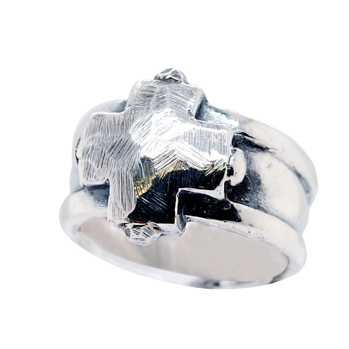 Silver Ring PLAIN Greek Cross on Stripe Band