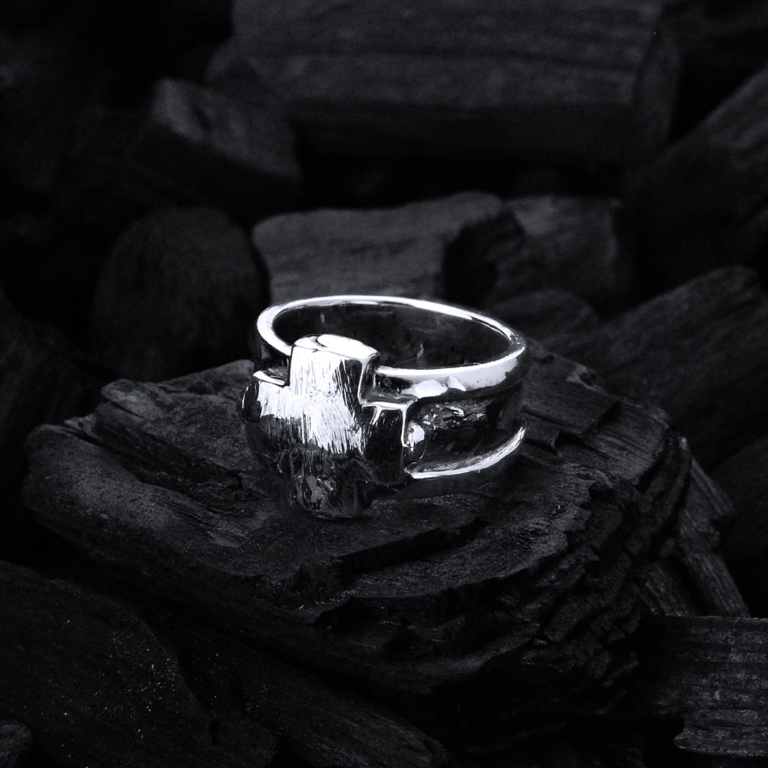 Silver Ring PLAIN Greek Cross on Stripe Band