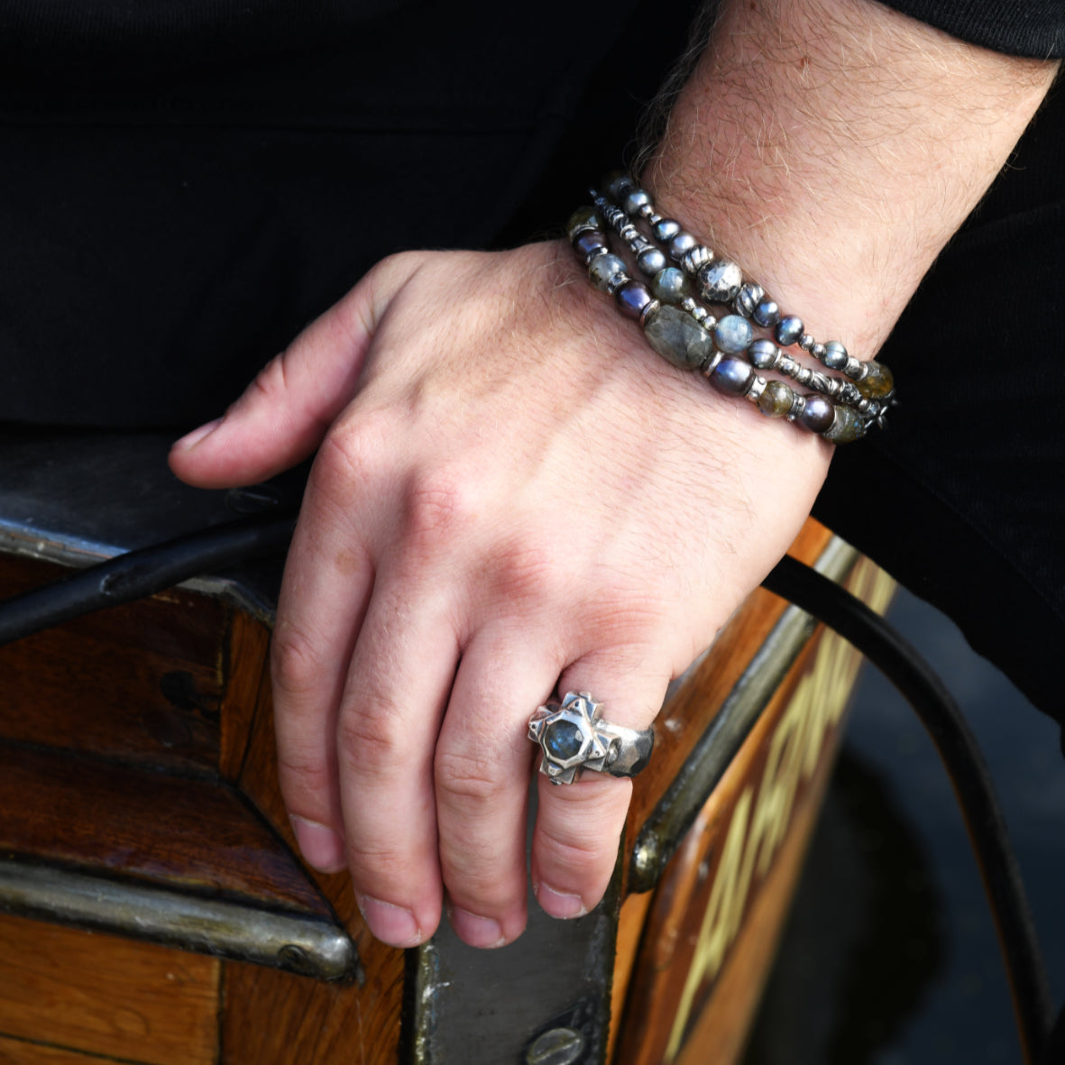 Silver Bracelet BEADS and ROCKS