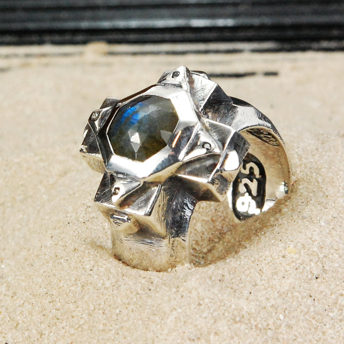 Silver Ring Greek OCTAGON Cross on Plain Faceted Band