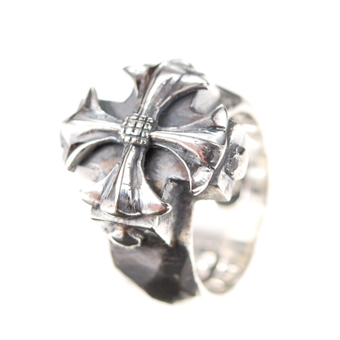 Silver Ring Greek MALTESER Cross on Plain Faceted Band