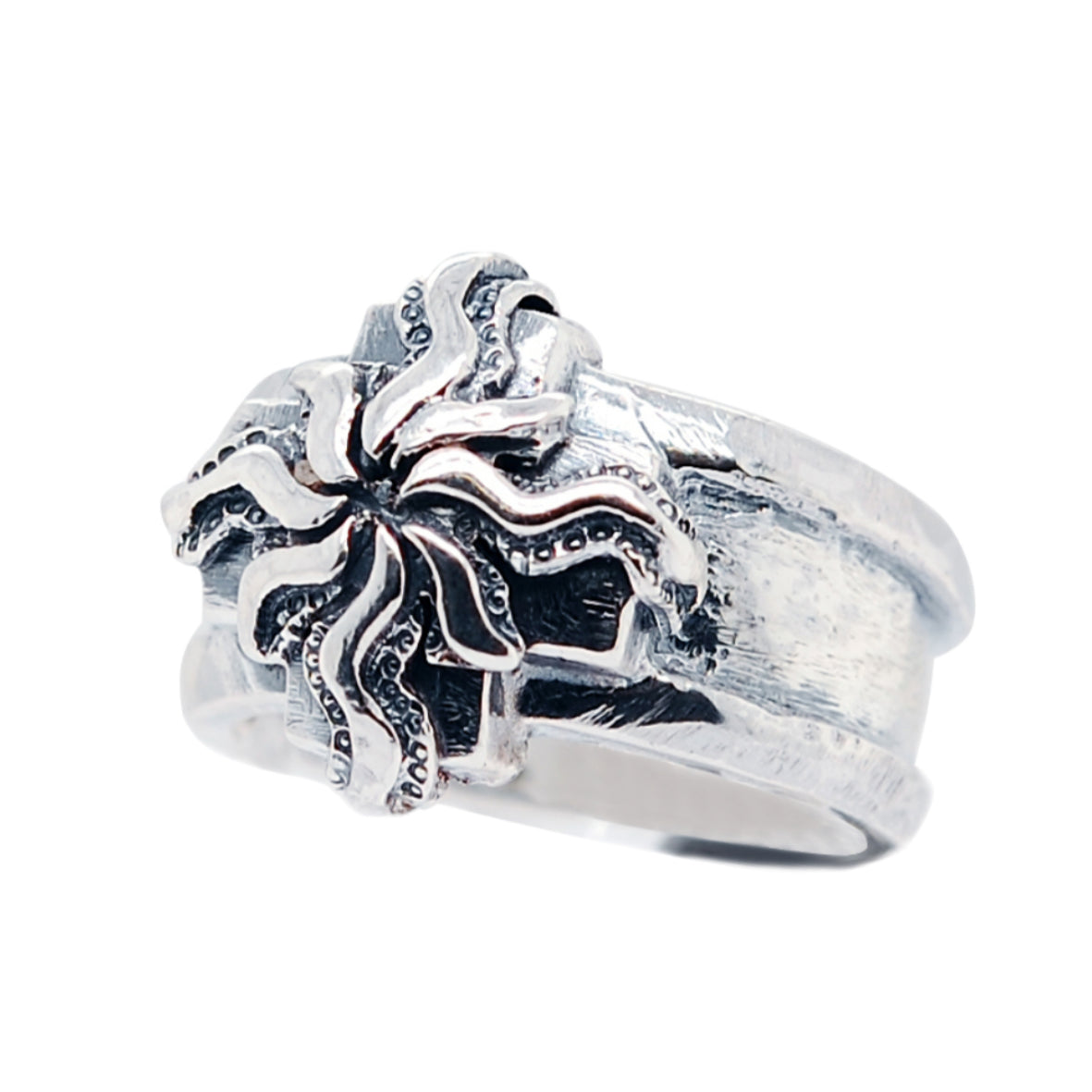 Silver Ring Greek Cross with Elfin SUN on Stripe Band