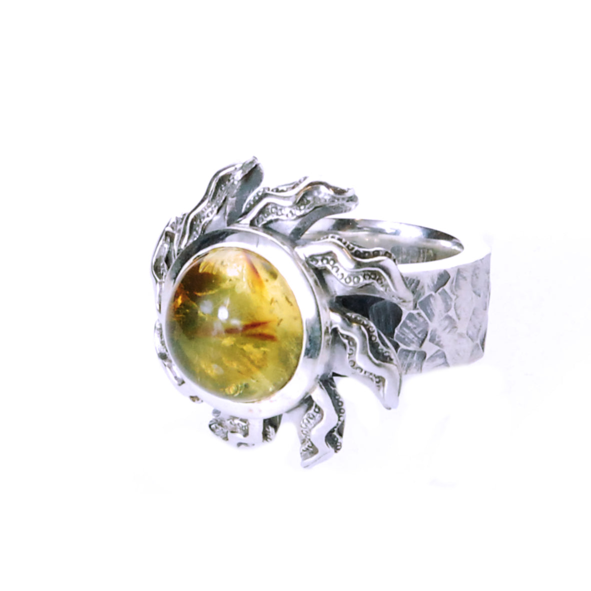 Silvcer Ring ham.10+ Elfin Spiral SUN+FLAMES+Stone