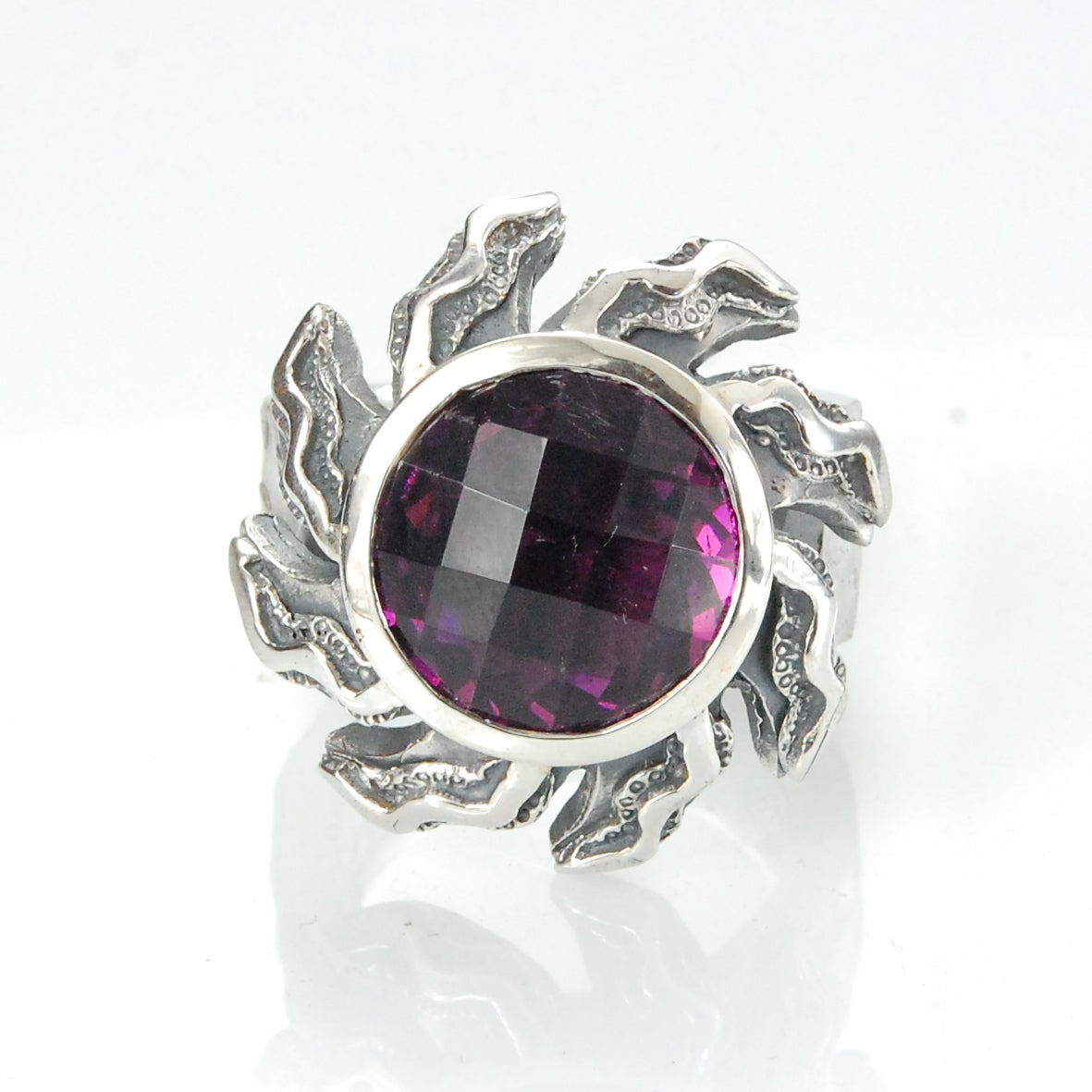 Silvcer Ring ham.10+ Elfin Spiral SUN+FLAMES+Stone