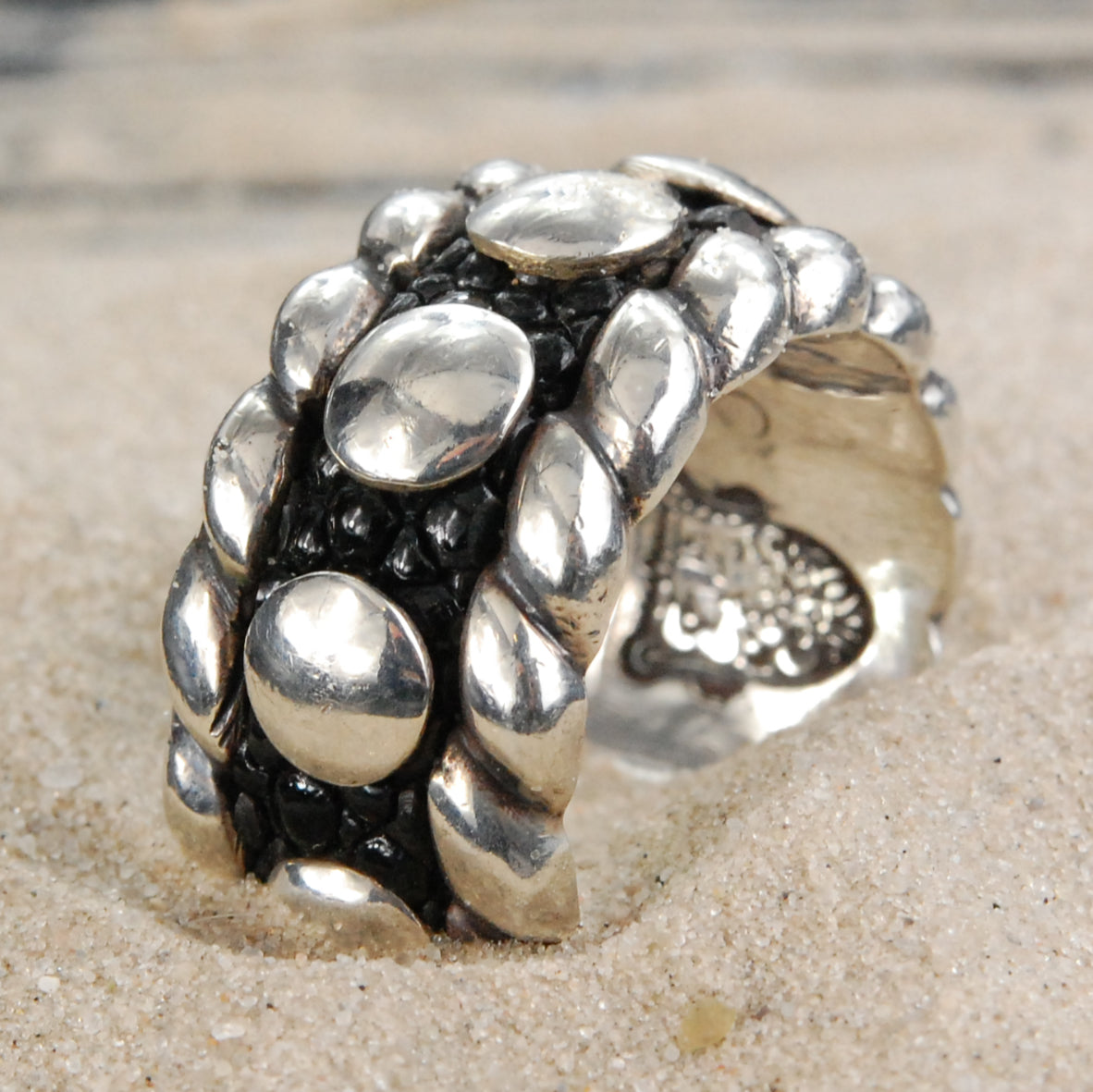 Silver Ring DOTS on Searay Leather
