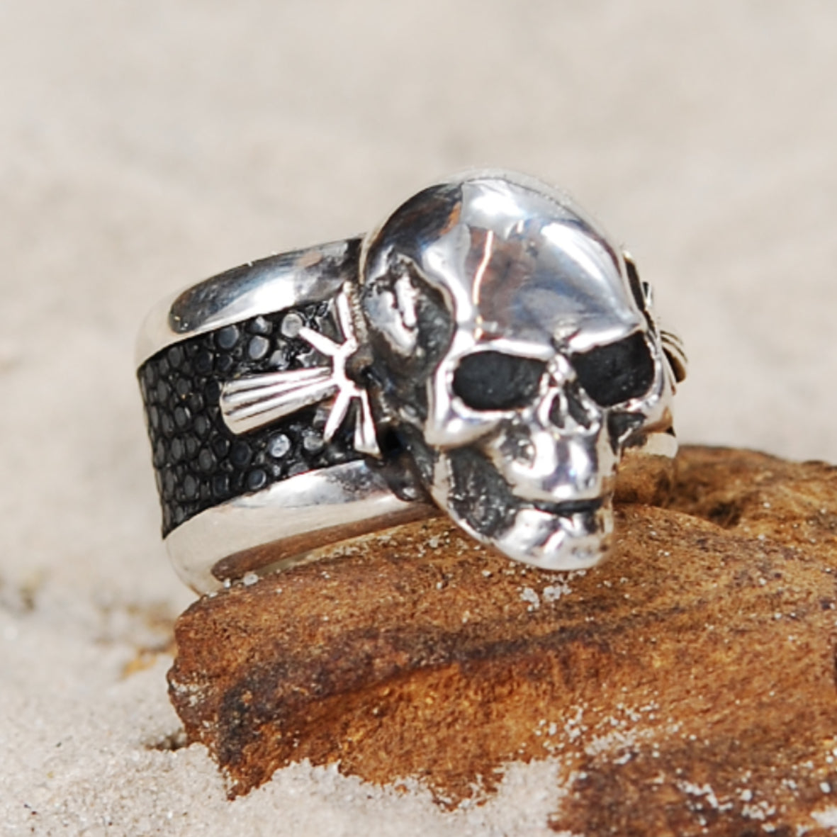 Silver Ring SKULL Searay Leather