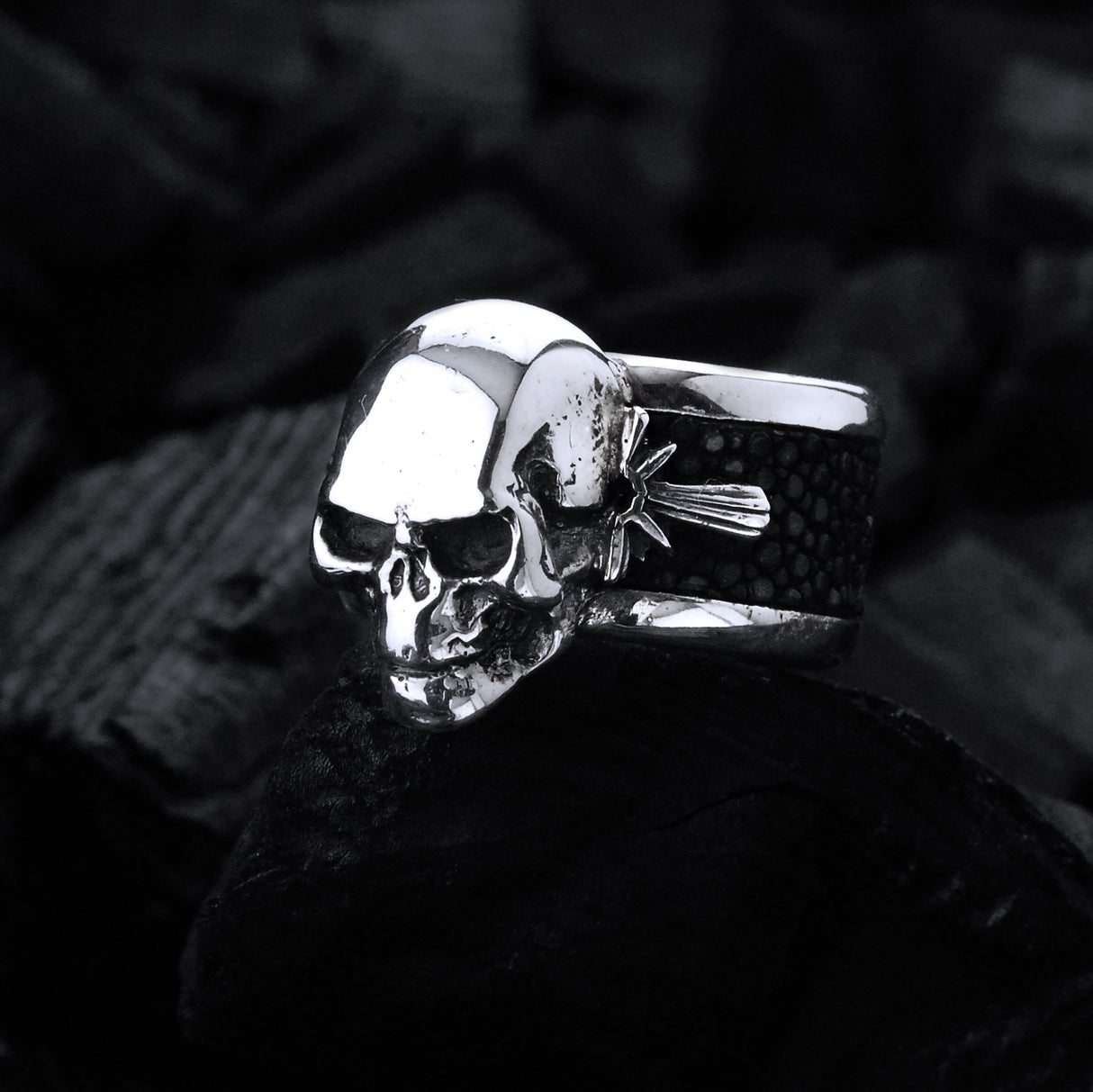 Silver Ring SKULL Searay Leather