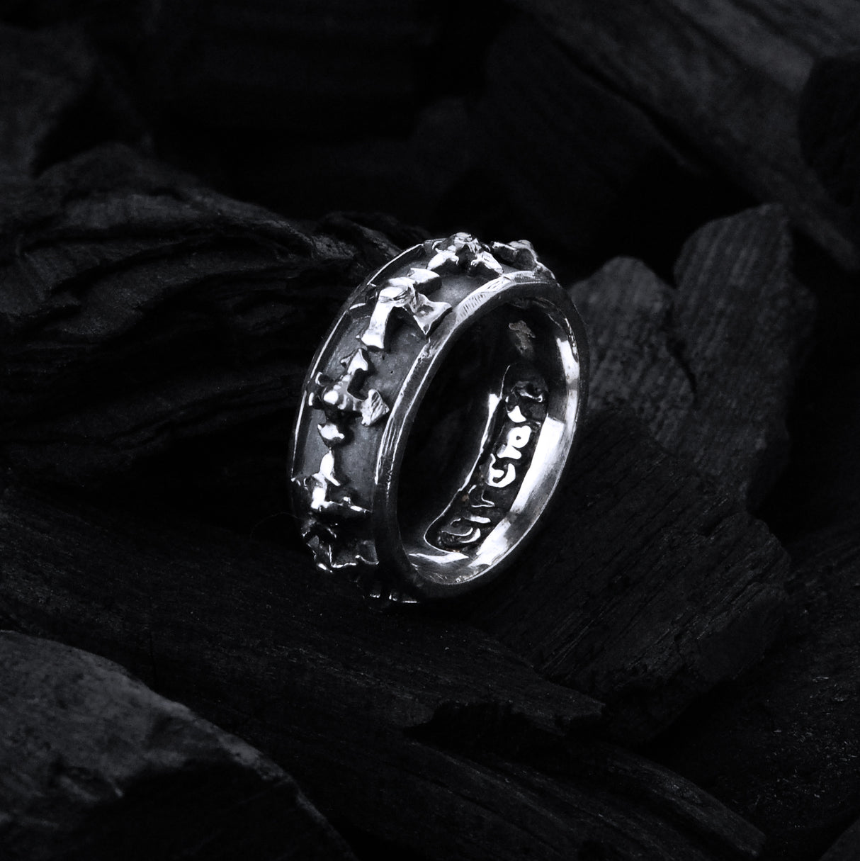 Silver Ring with Blades Iron and Lance Crosses