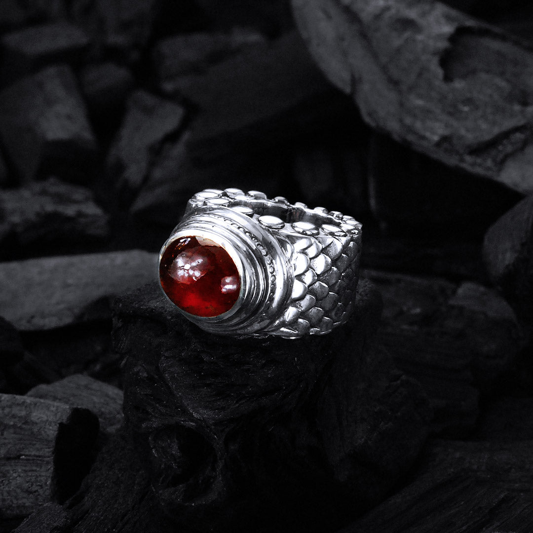 Silver Ring DRAGON SCALES Oval Round Holder