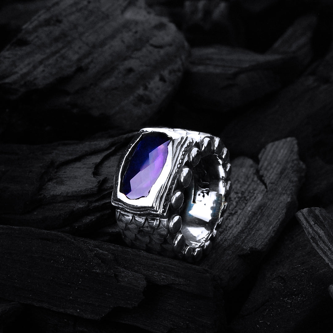 Silver Ring DRAGON SCALES Rectangular BAROQUE Holder