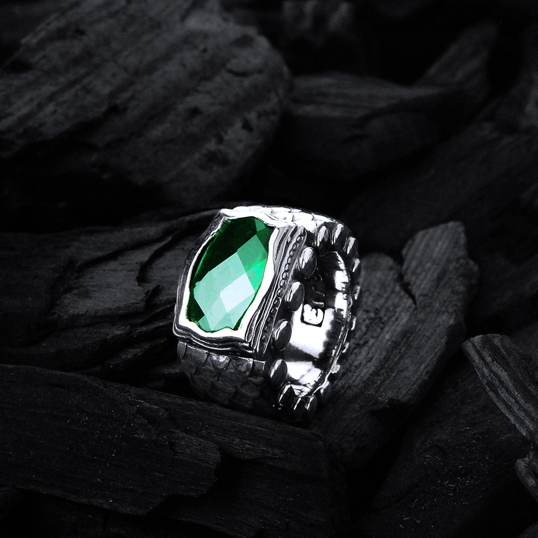 Silver Ring DRAGON SCALES Rectangular BAROQUE Holder