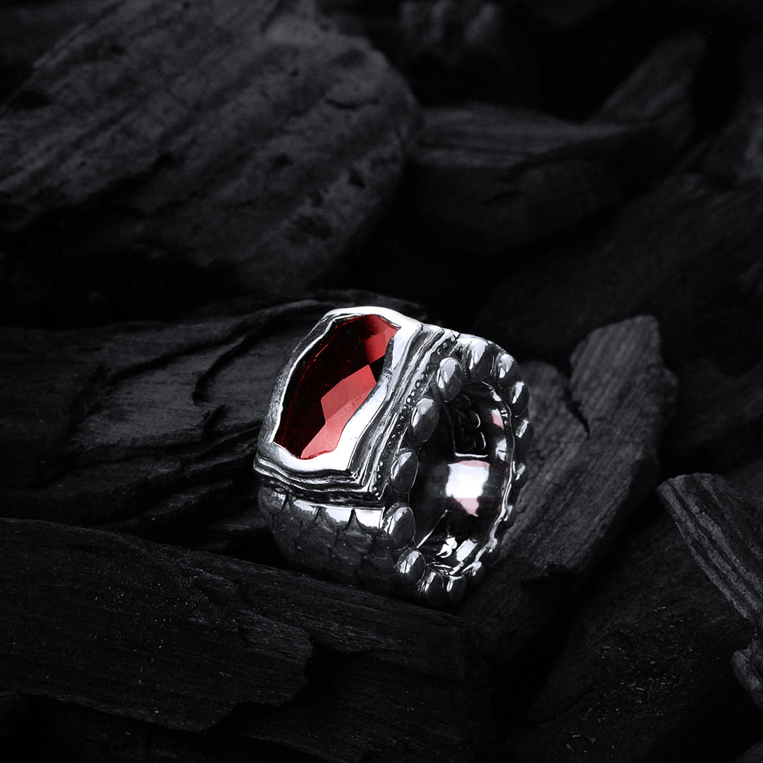 Silver Ring DRAGON SCALES Rectangular BAROQUE Holder