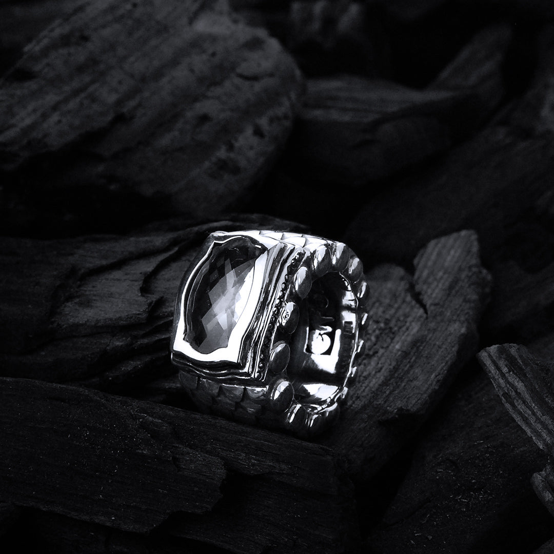 Silver Ring DRAGON SCALES Rectangular BAROQUE Holder