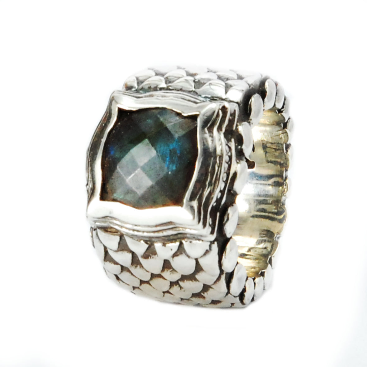 Silver Ring DRAGON SCALES Band with BAROQUE Holder