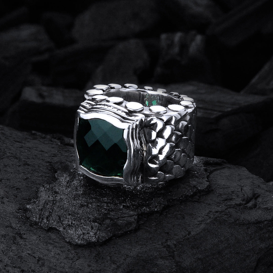 Silver Ring DRAGON SCALES Band with BAROQUE Holder