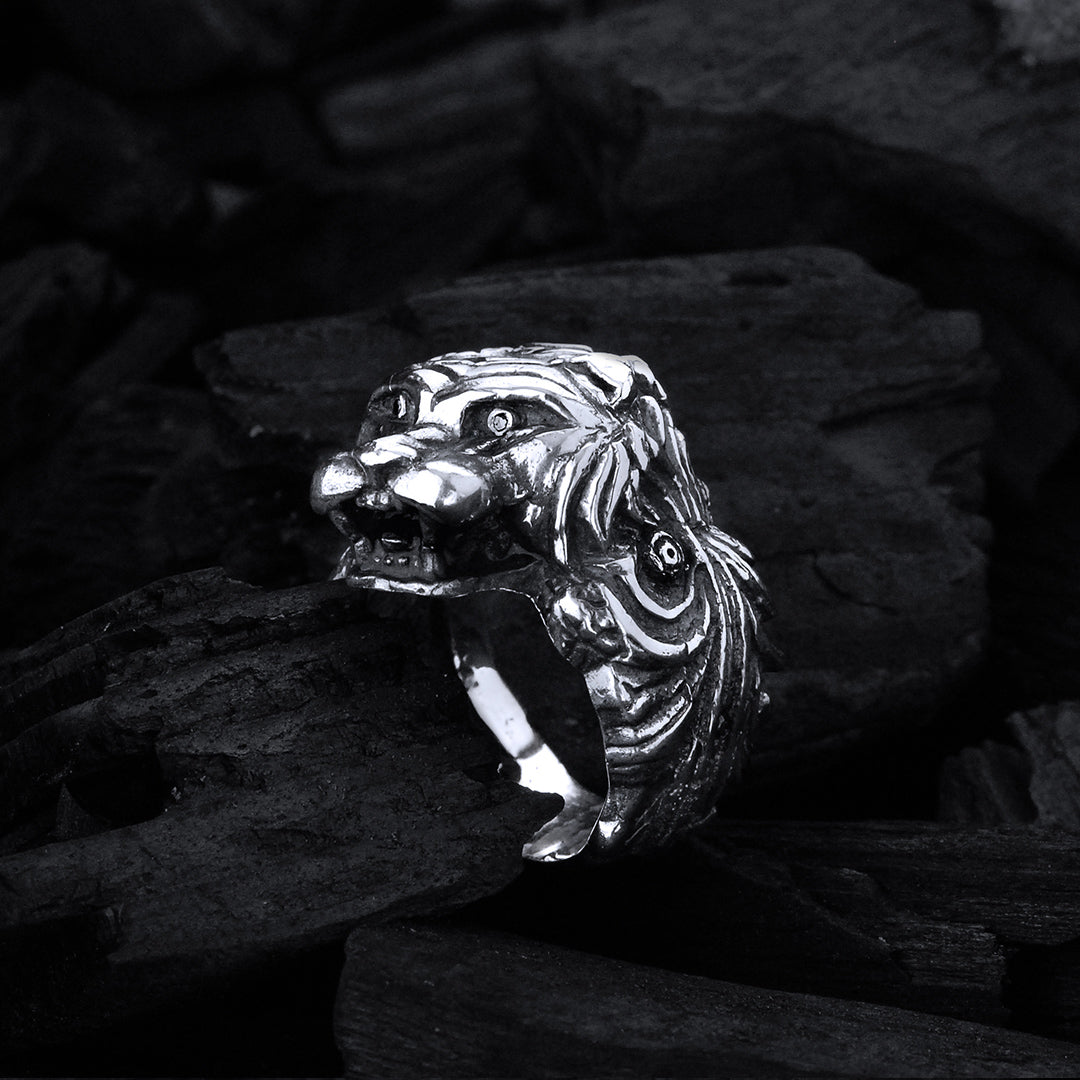 Silver Ring MAGIC PLANT and LION HEAD
