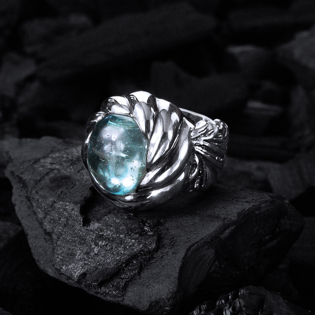 Silver Ring MAGIC PLANT Band and Aquamarine in SPIRAL Holder