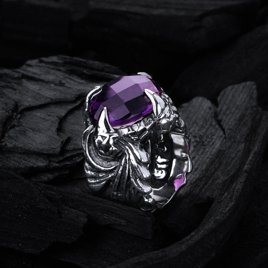 Silver Ring MAGIC PLANT Band and DRAGON Claw Stoneholder