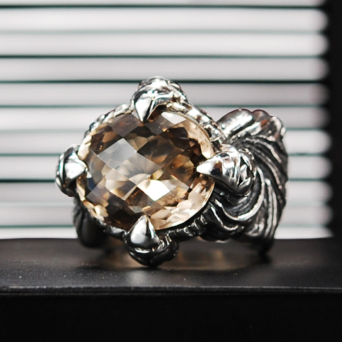 Silver Ring MAGIC PLANT Band and DRAGON Claw Stoneholder