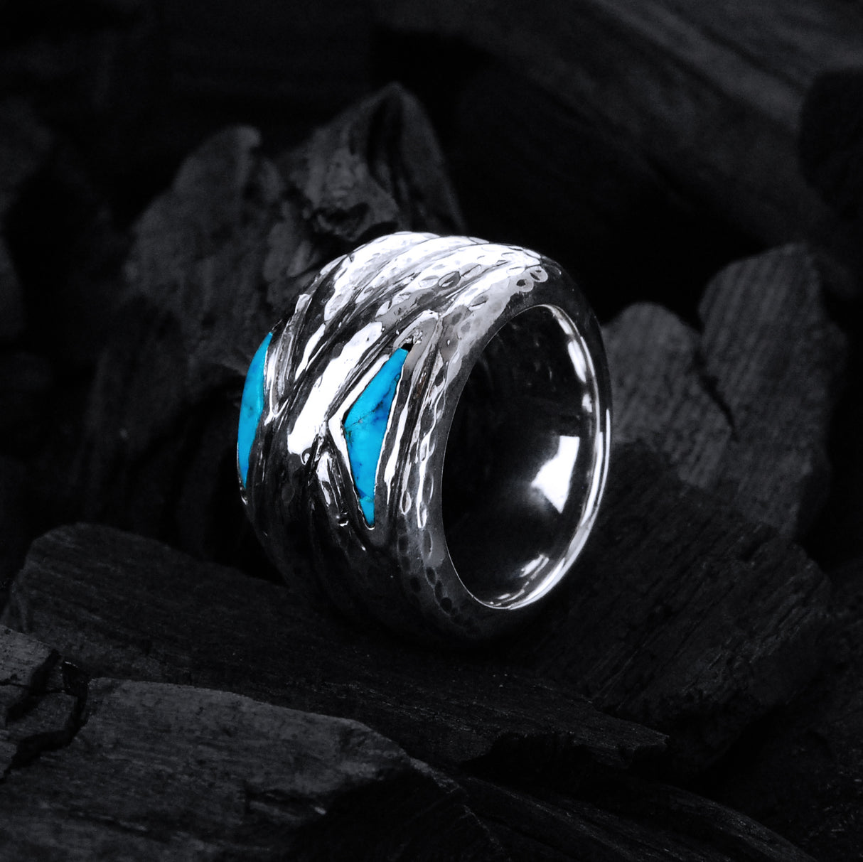 Silver Ring SOLID BANDS and  2 Triangle Stones