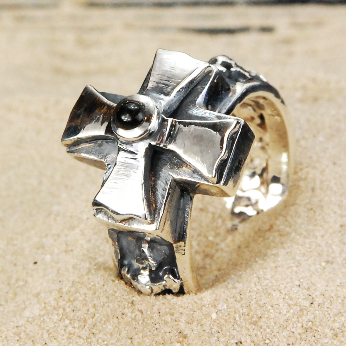 Silberne Ringschiene Kreuze S mit griechischem Kreuz und RITTERKREUZ