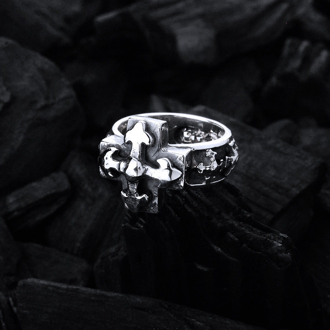 Silver Ring Band Crosses S with Greek Cross and BLADES CROSS
