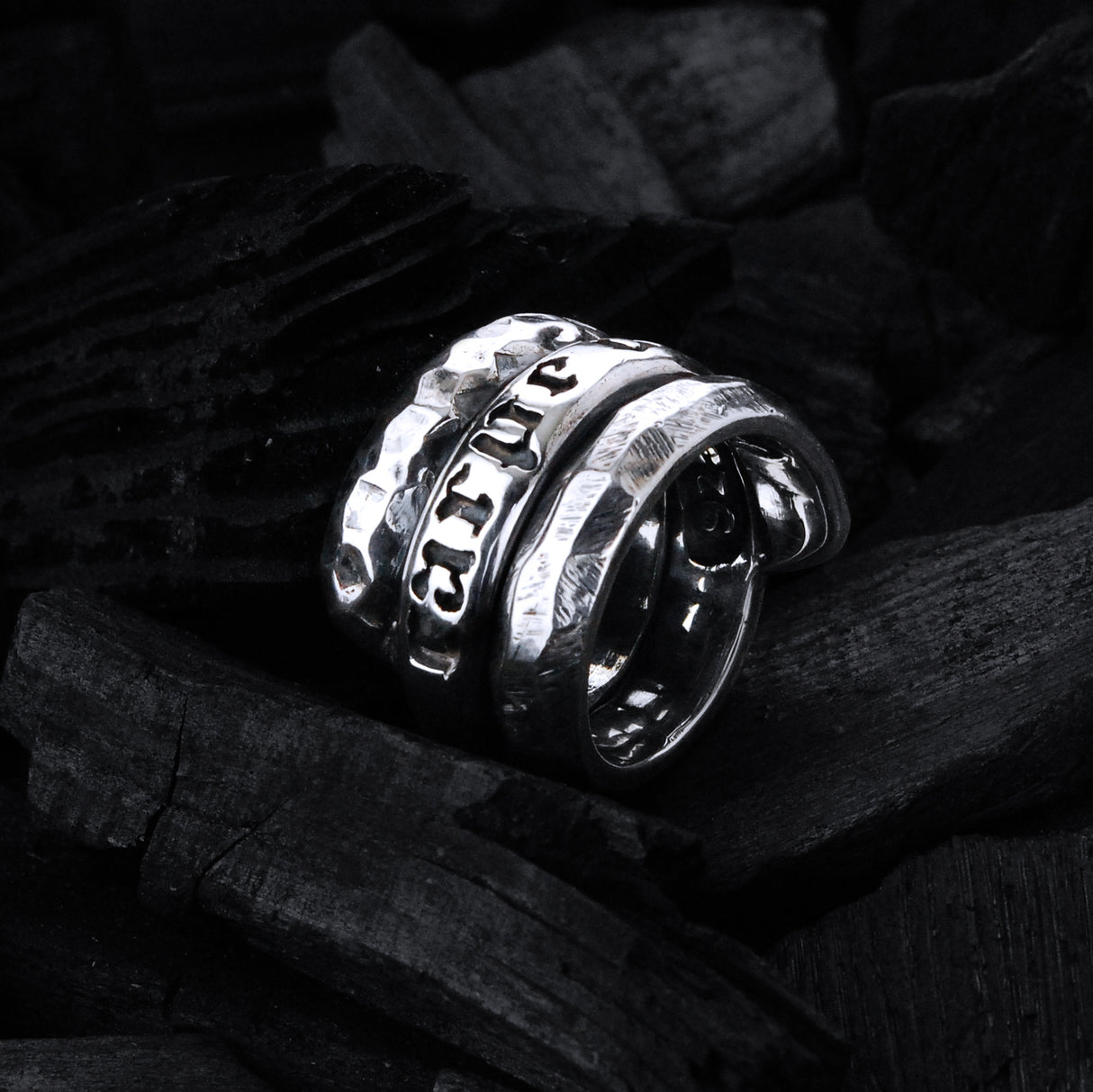 Silver Ring Spiral CARPE DIEM Faceted